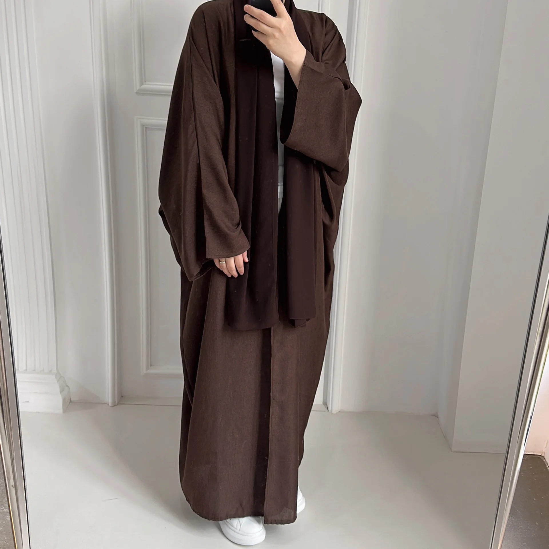Linen-like Extra-Loose-Fit Butterfly Kaftan Abaya, Batwing Sleeves Muslim Women Open Abaya, Ramadan Eid Hijabi Islamic Clothing
