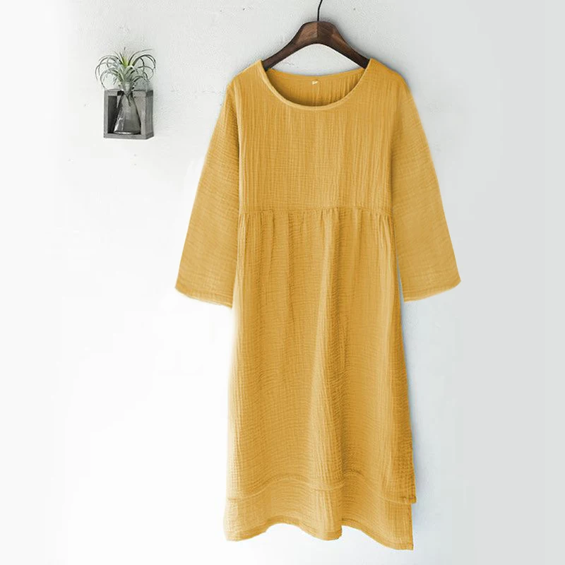 100% Cotton Gauze Elegant Dresses For Women Casual Loose Long Sleeve Asymmetrical Spring Autumn Basic Female Dresses Vestidos