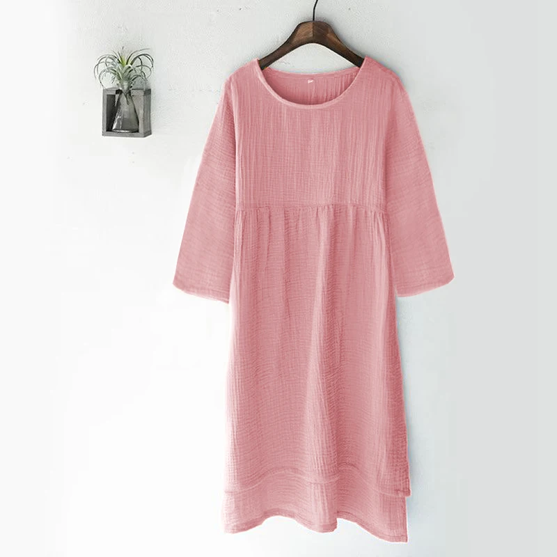 100% Cotton Gauze Elegant Dresses For Women Casual Loose Long Sleeve Asymmetrical Spring Autumn Basic Female Dresses Vestidos