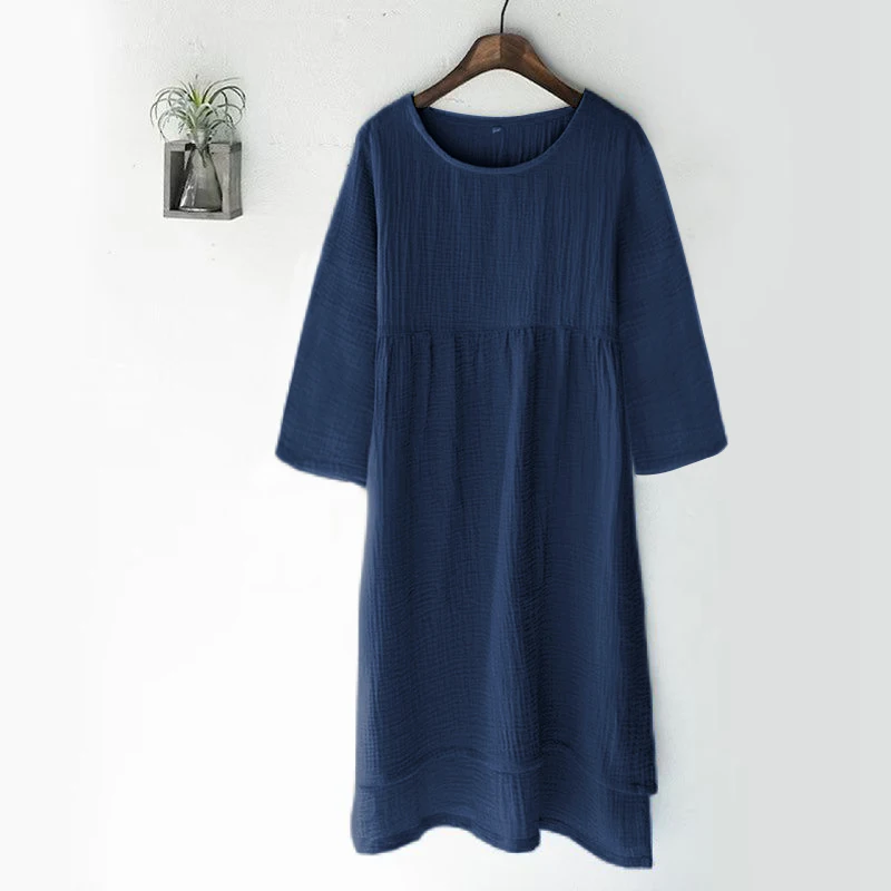 100% Cotton Gauze Elegant Dresses For Women Casual Loose Long Sleeve Asymmetrical Spring Autumn Basic Female Dresses Vestidos
