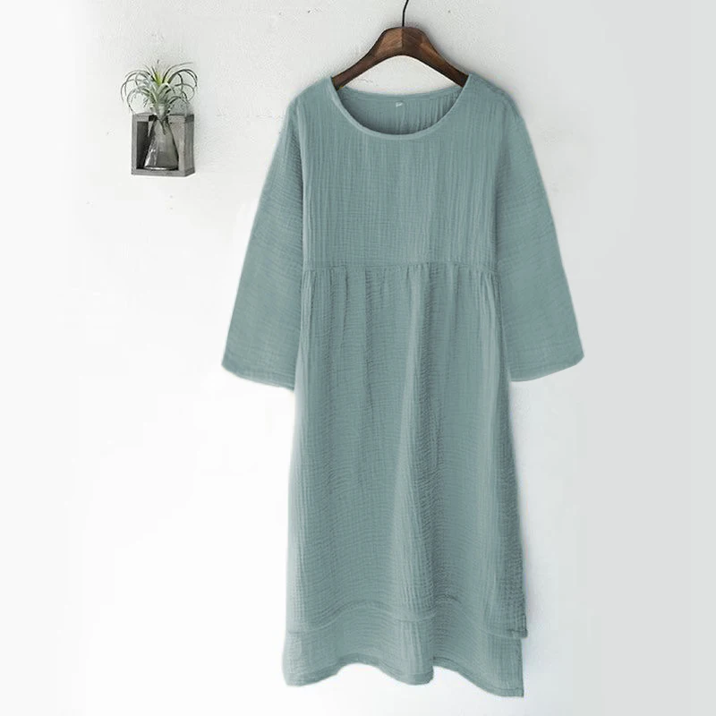 100% Cotton Gauze Elegant Dresses For Women Casual Loose Long Sleeve Asymmetrical Spring Autumn Basic Female Dresses Vestidos