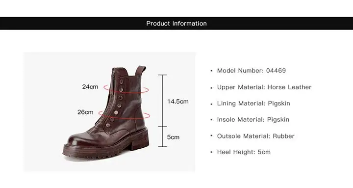 BeauToday Ankle Boots Women Horse Leather Waxing Round Toe Zippers Metal Decoration Platform Ladies Booties Handmade 04469