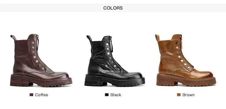 BeauToday Ankle Boots Women Horse Leather Waxing Round Toe Zippers Metal Decoration Platform Ladies Booties Handmade 04469