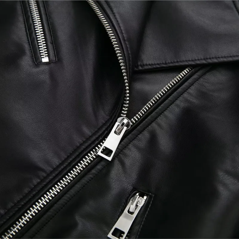 High Quality 2024 Spring Autumn Women Fashion Oversize Black Faux Leather Jacket Coat Female Casual Zipper Biker Outwear Tops