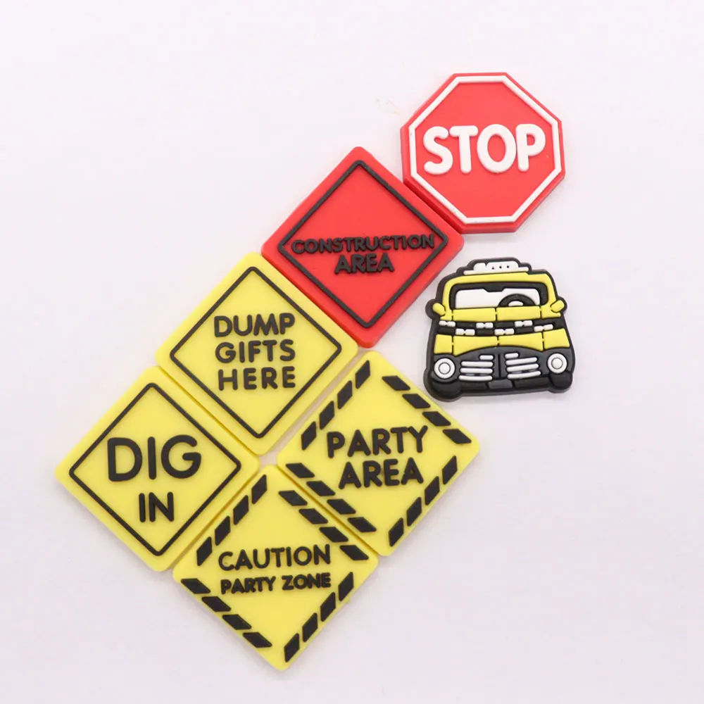 1-16pcs PVC Shoe Charms Yellow Car Slogan Red STOP Accessories Shoes Button Decoration Fit Boys Girls Party Present