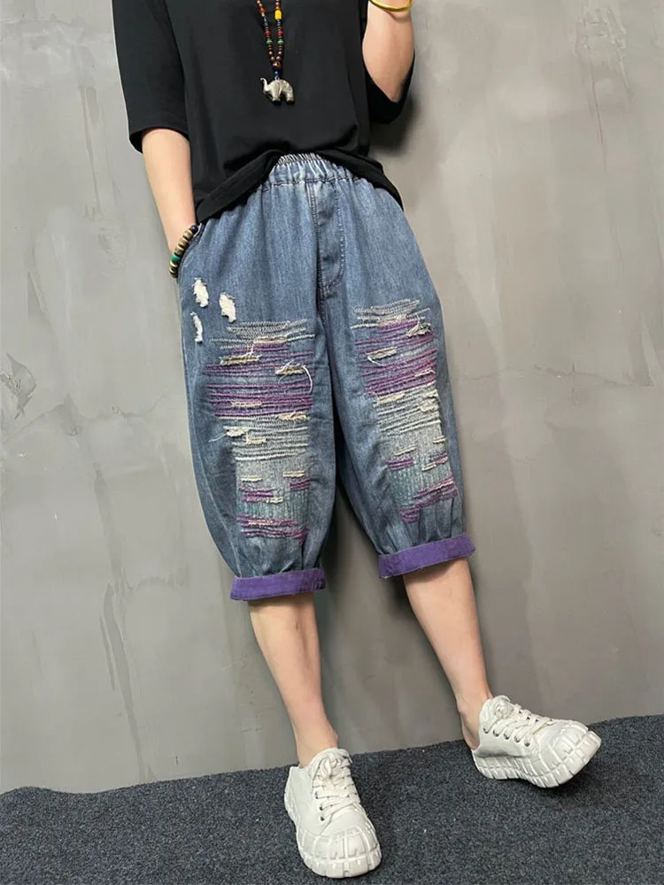 Amax LuluE 2025 Streetwear Womens Summer Fashion Loose Ripped Jeans Ladies Casual Vintage Luxury Denim Pants Punk Harem Trousers