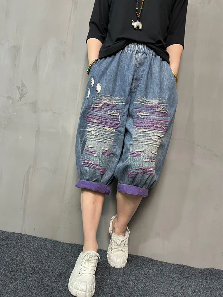 Amax LuluE 2025 Streetwear Womens Summer Fashion Loose Ripped Jeans Ladies Casual Vintage Luxury Denim Pants Punk Harem Trousers
