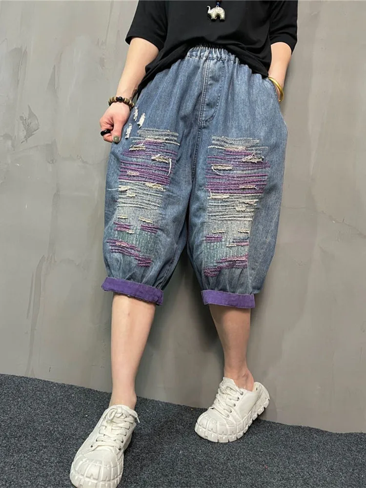 Amax LuluE 2025 Streetwear Womens Summer Fashion Loose Ripped Jeans Ladies Casual Vintage Luxury Denim Pants Punk Harem Trousers