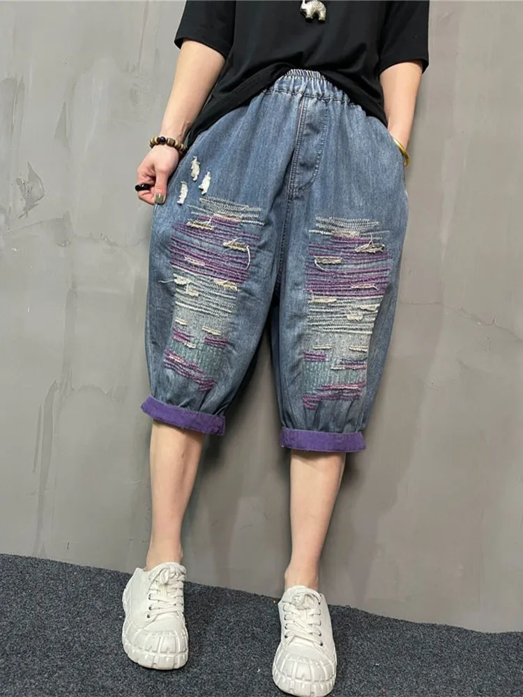 Amax LuluE 2025 Streetwear Womens Summer Fashion Loose Ripped Jeans Ladies Casual Vintage Luxury Denim Pants Punk Harem Trousers