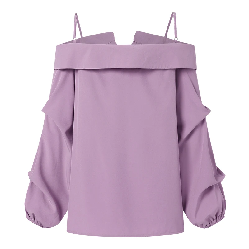 ZANZEA Fashion Long Sleeve Shirts Women Sexy Off Shoulder Blouse Vintage Straps Button Tops 2023 Autumn Pleats Solid Loose Tunic