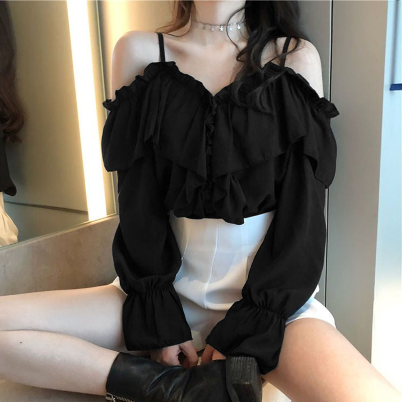 ZANZEA Fashion Long Sleeve Shirts Women Sexy Off Shoulder Blouse Vintage Straps Button Tops 2023 Autumn Pleats Solid Loose Tunic