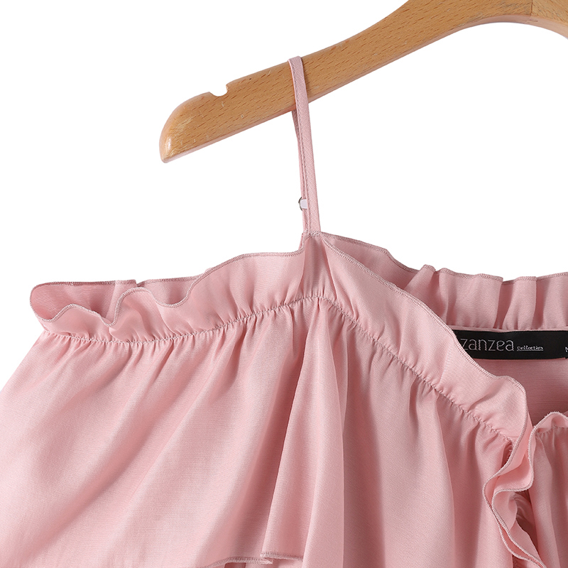 ZANZEA Fashion Long Sleeve Shirts Women Sexy Off Shoulder Blouse Vintage Straps Button Tops 2023 Autumn Pleats Solid Loose Tunic