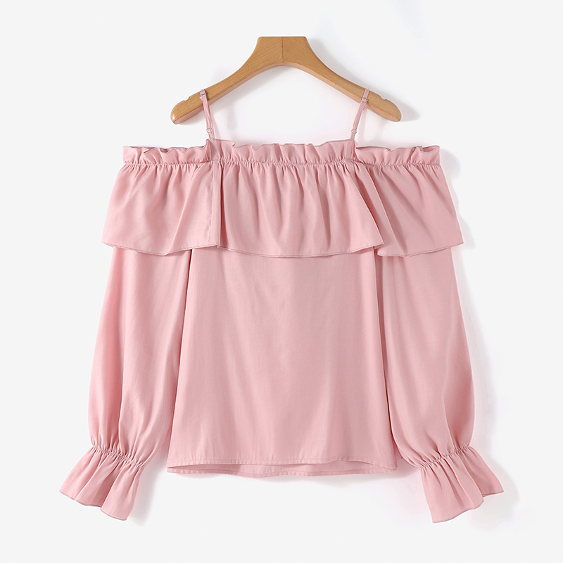 ZANZEA Fashion Long Sleeve Shirts Women Sexy Off Shoulder Blouse Vintage Straps Button Tops 2023 Autumn Pleats Solid Loose Tunic