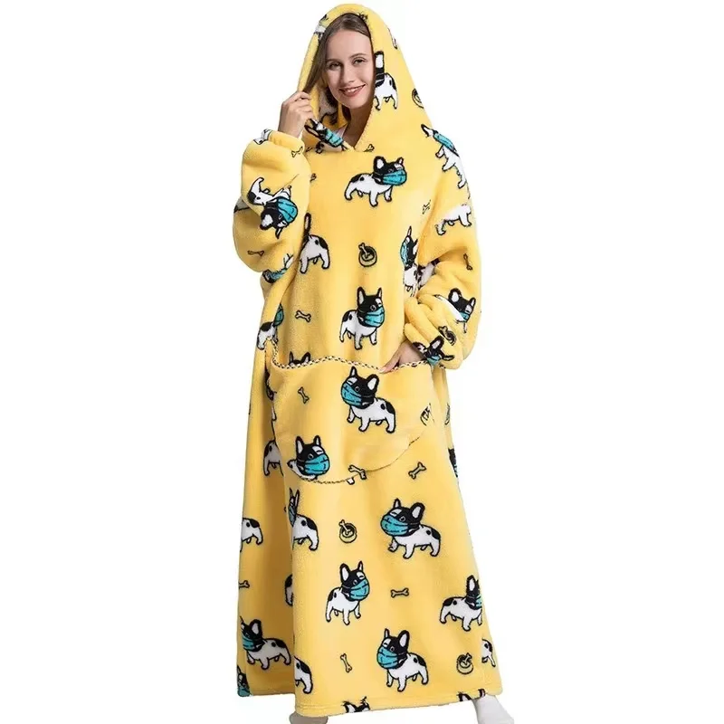 Kids Babys Warm Thick Oversized Wearable Blanket Hoodie for Winter Giant Polyester Blanket with Sleeves Cartoon Animal Print