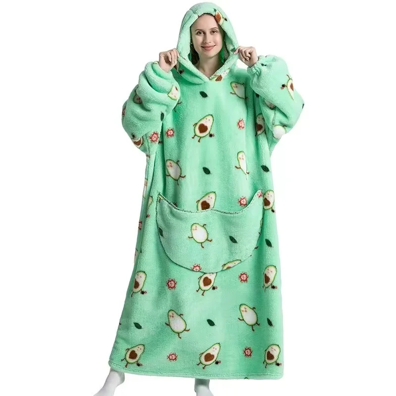 Kids Babys Warm Thick Oversized Wearable Blanket Hoodie for Winter Giant Polyester Blanket with Sleeves Cartoon Animal Print