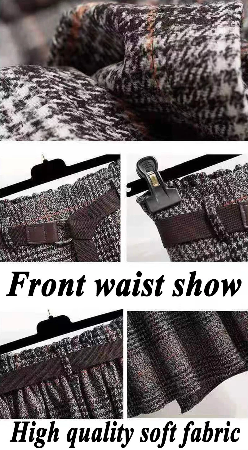 Lucyever Autumn Winter Thicken Long Skirt Women Vintage High Waist Irregular Plaid Skirts Female Elegant with Belt A-Line Skirts