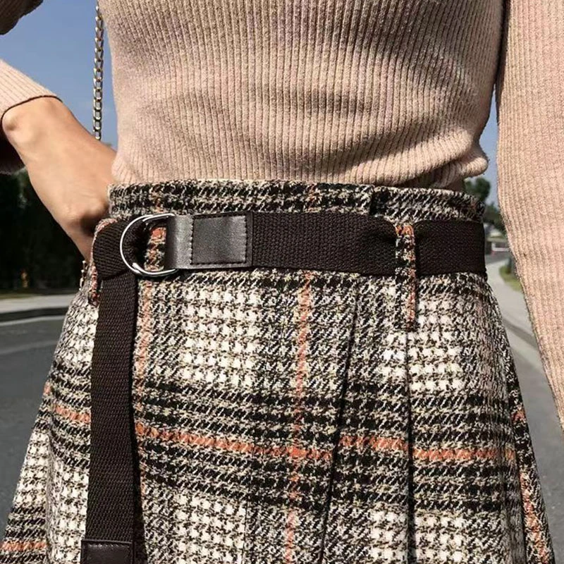Lucyever Autumn Winter Thicken Long Skirt Women Vintage High Waist Irregular Plaid Skirts Female Elegant with Belt A-Line Skirts