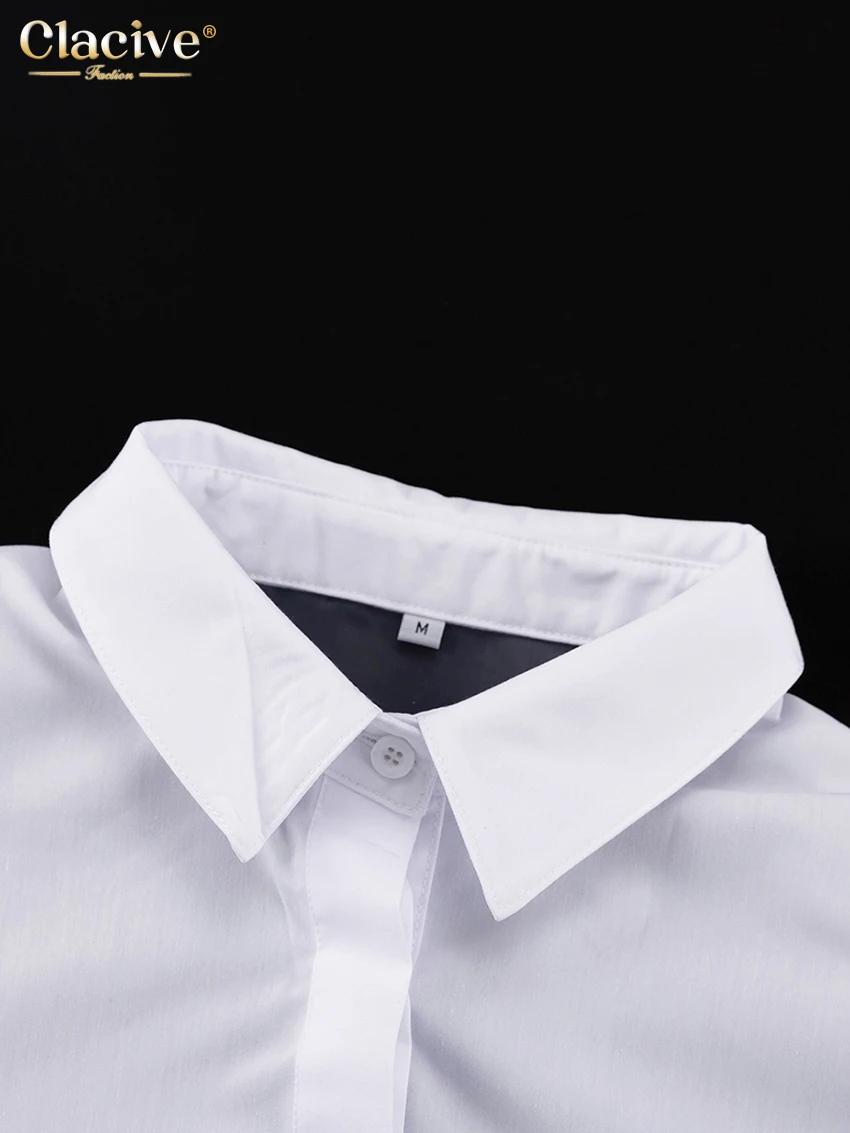 Clacive Fashion Woman Blouse 2023 Sexy Lapel Long Sleeve Office Shirts Elegant Mesh Patchwork See Through Tops Female Clothing
