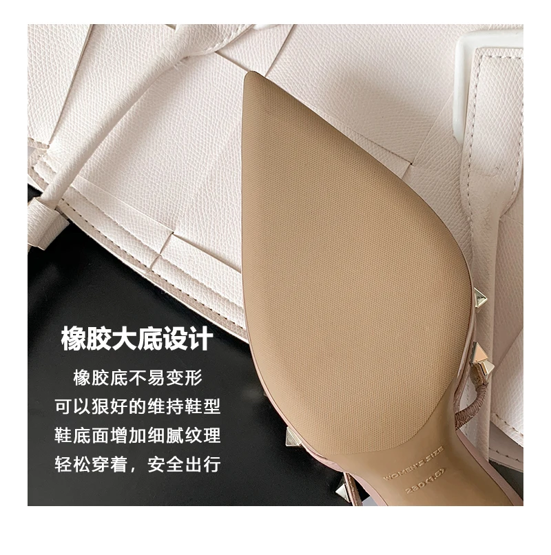 Heeled Sandals Summer 2026 Women's Shoes Luxury Rivet Slippers Patent Leather Pointed Toe Comfortable Elegant Casual Ladies Shoe