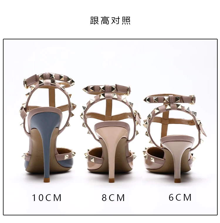 Heeled Sandals Summer 2026 Women's Shoes Luxury Rivet Slippers Patent Leather Pointed Toe Comfortable Elegant Casual Ladies Shoe