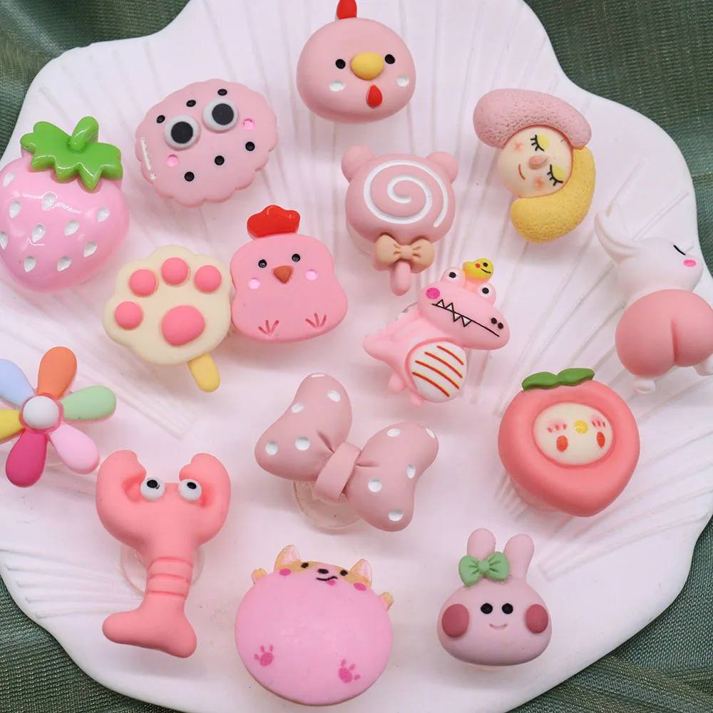 Single Sale 1-15pcs Shoe Charms Pink Cute Rabbit Chicken Accessories Resin Shoes Decoration DIY Fit Wristbands Kids X-mas Gift