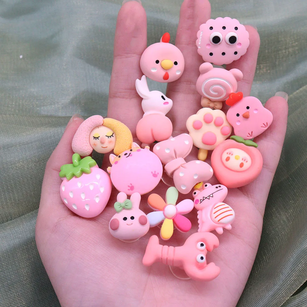 Single Sale 1-15pcs Shoe Charms Pink Cute Rabbit Chicken Accessories Resin Shoes Decoration DIY Fit Wristbands Kids X-mas Gift