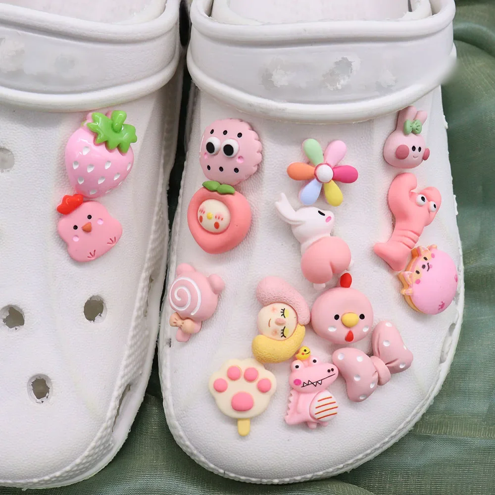 Single Sale 1-15pcs Shoe Charms Pink Cute Rabbit Chicken Accessories Resin Shoes Decoration DIY Fit Wristbands Kids X-mas Gift