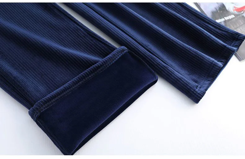 Winter Velvet Wide Leg Pants Women New Baggy Thicken Lace Up Straight Sweatpants Plush Liend Warm Pantalones High Wasit Spodnie