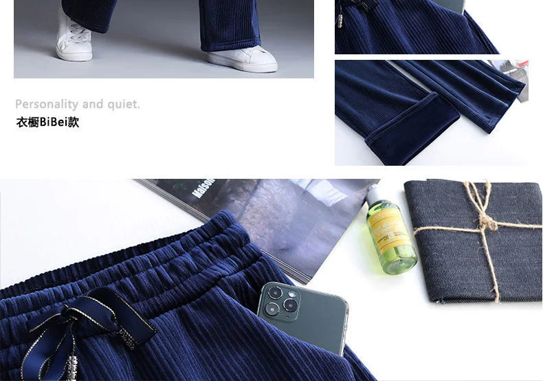 Winter Velvet Wide Leg Pants Women New Baggy Thicken Lace Up Straight Sweatpants Plush Liend Warm Pantalones High Wasit Spodnie