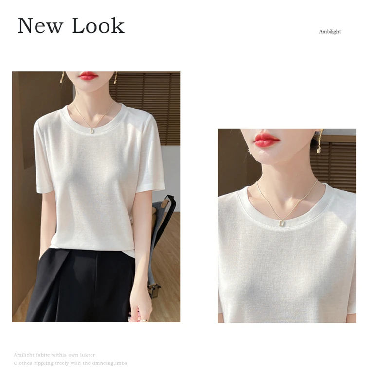 2026 Summer New Round Neck T-shirt Joker Thin Solid Color Short Sleeve Half Sleeve Loose Bottom Top