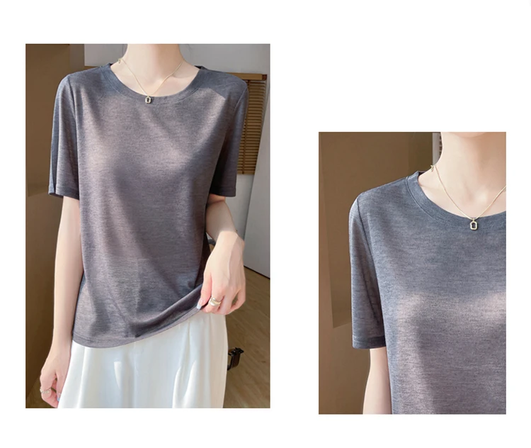 2026 Summer New Round Neck T-shirt Joker Thin Solid Color Short Sleeve Half Sleeve Loose Bottom Top