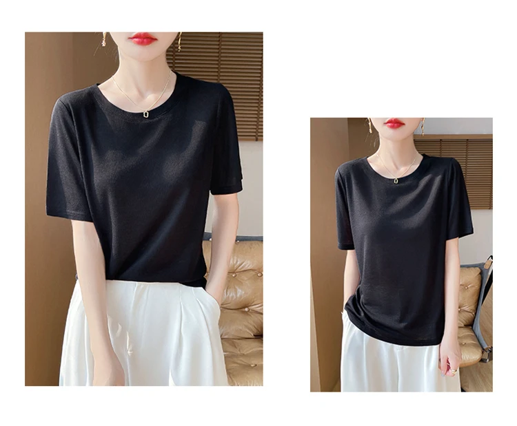 2026 Summer New Round Neck T-shirt Joker Thin Solid Color Short Sleeve Half Sleeve Loose Bottom Top