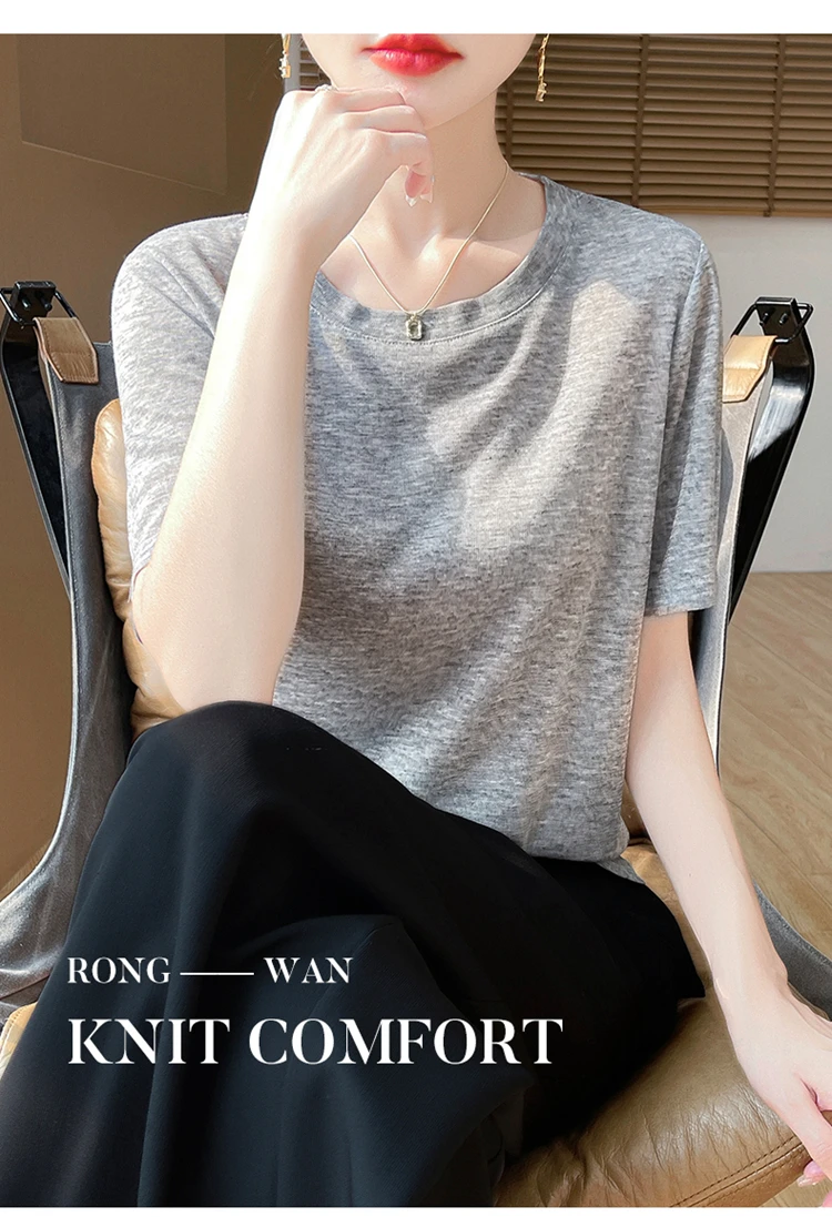 2026 Summer New Round Neck T-shirt Joker Thin Solid Color Short Sleeve Half Sleeve Loose Bottom Top