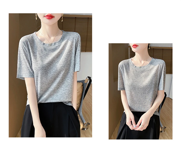 2026 Summer New Round Neck T-shirt Joker Thin Solid Color Short Sleeve Half Sleeve Loose Bottom Top