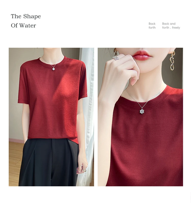 2026 Summer New Round Neck T-shirt Joker Thin Solid Color Short Sleeve Half Sleeve Loose Bottom Top