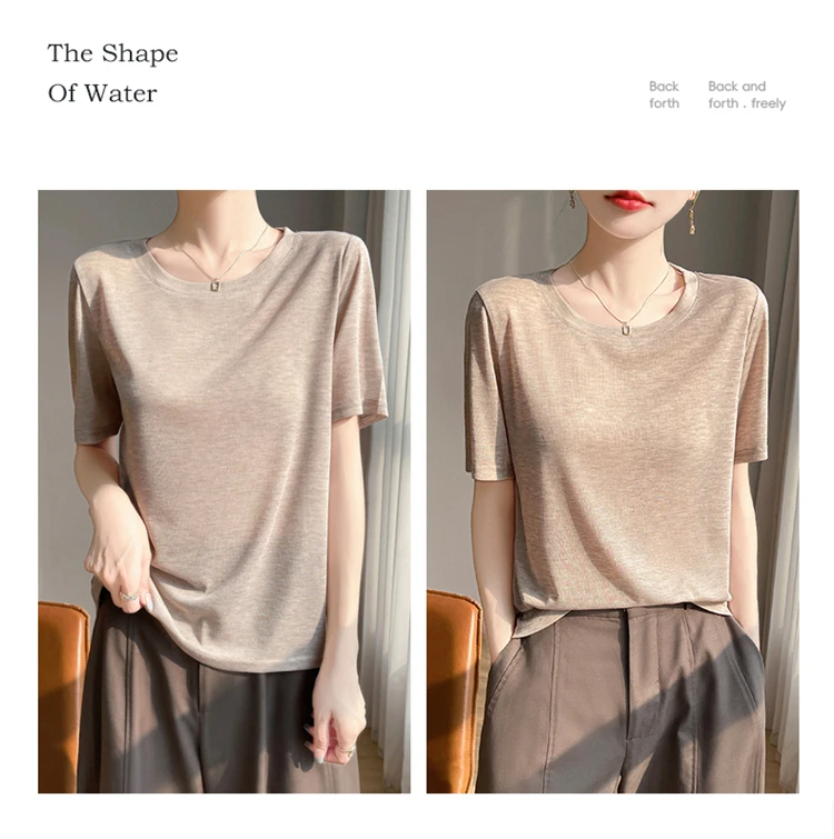 2026 Summer New Round Neck T-shirt Joker Thin Solid Color Short Sleeve Half Sleeve Loose Bottom Top