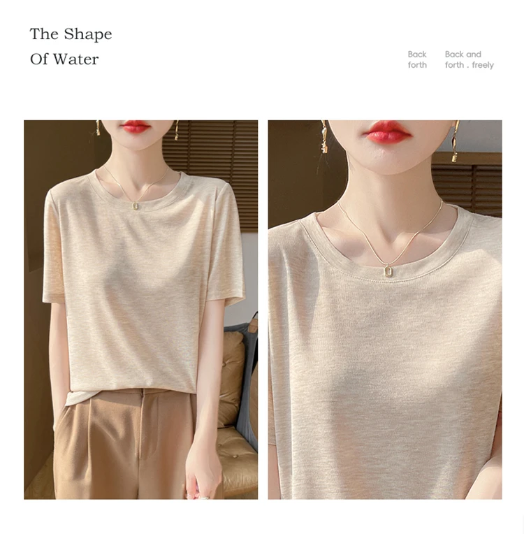 2026 Summer New Round Neck T-shirt Joker Thin Solid Color Short Sleeve Half Sleeve Loose Bottom Top