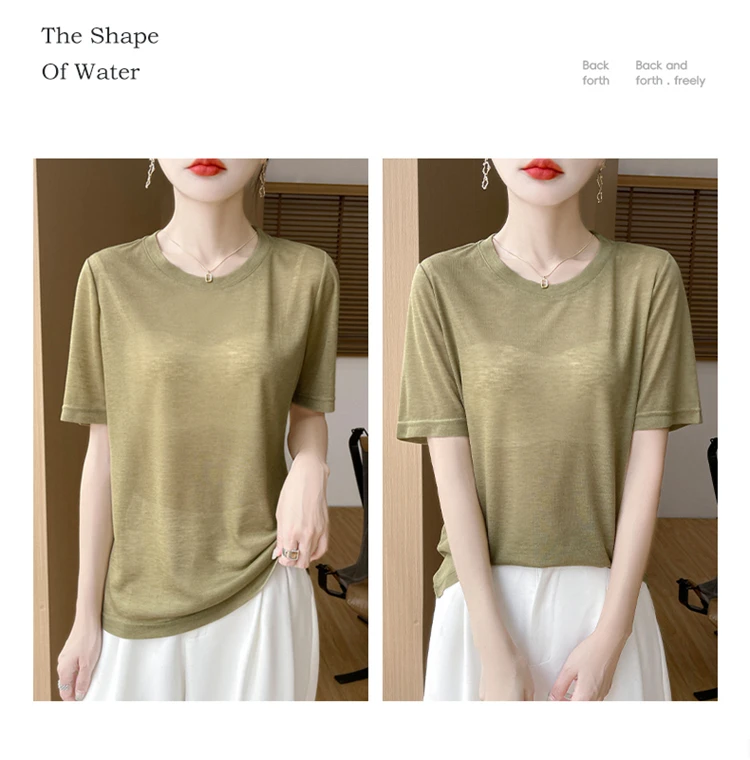 2026 Summer New Round Neck T-shirt Joker Thin Solid Color Short Sleeve Half Sleeve Loose Bottom Top