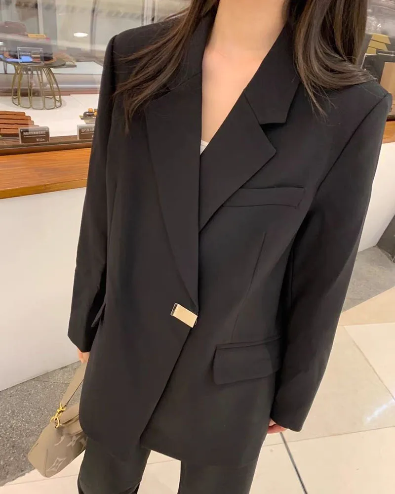 Lucyever Black Loose Blazer Jacket for Women Korean Fashion Streetwear Long Sleeve Blazers Ladies Spring Autumn Casual Suit Coat
