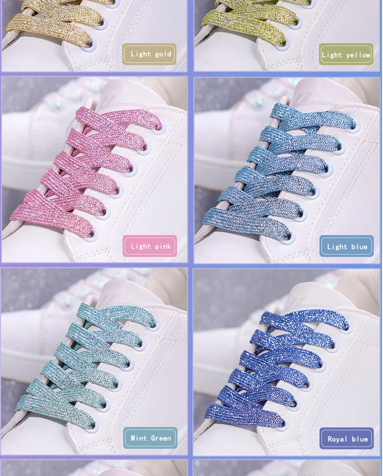 Colorful Silver Shoelaces Glitter White Shoelaces of Sneakers Metallic Shiny Gold Shoelace Flat Shoe Laces Sports Running Laces