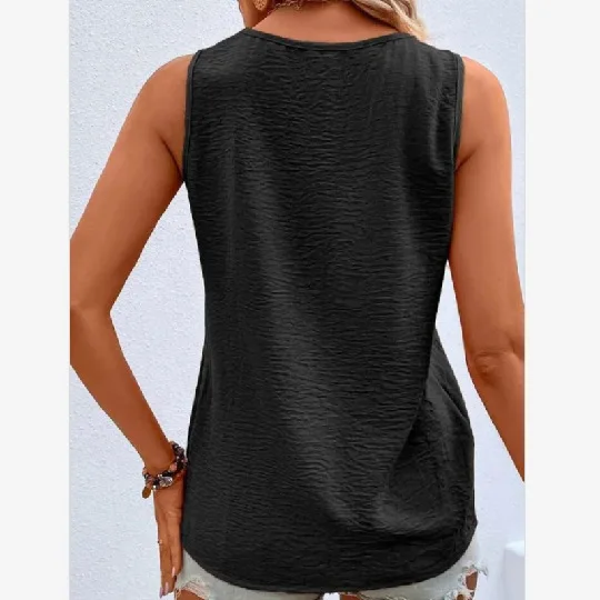 2023 New Women Summer Button V-Neck Sleeveless Blouses Casual Solid Color Tank Tops Ladies Loose Oversized Vest Streetwear Shirt