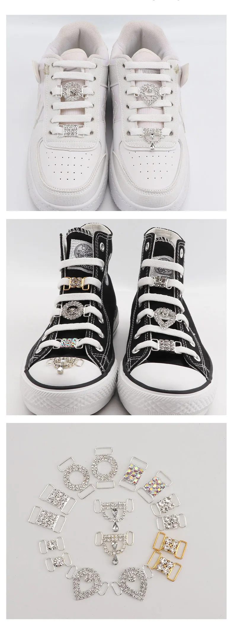 Luxury Rhinestone AF1 Shoe Charms Colorful Diamond Sneaker Shoe Decoration Fashion Shoelaces Metal Buckles Shoes Accesories 2Pcs