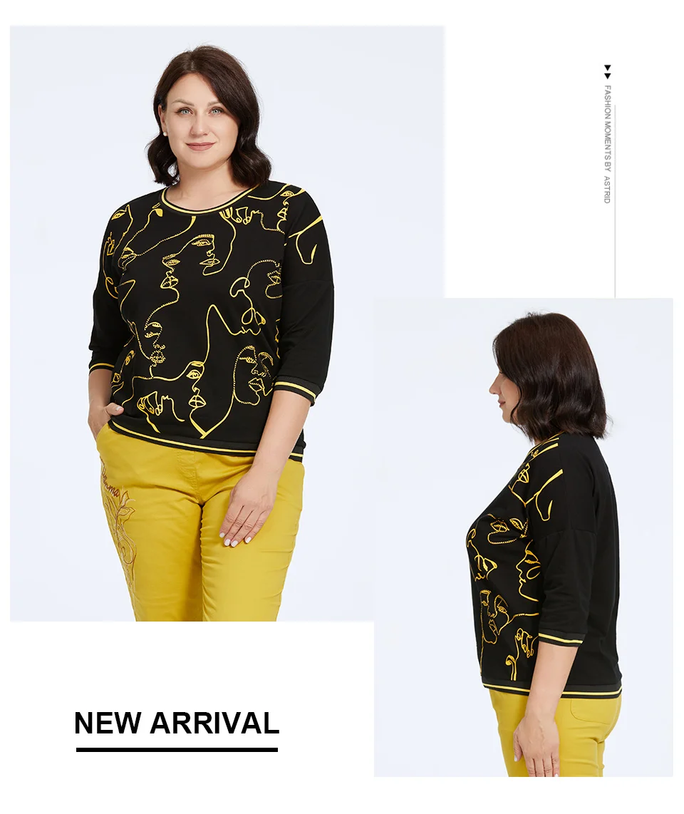 Astrid Women's t-shirt 2023 Cotton Top Female Oversized Vintage Fashion Graphic Print Diamonds Craft Basic Clothing Female Tees