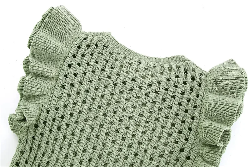 KEYANKETIAN Summer New Women's Hollow Crochet Short Sleeve Knitwear Boho Style Cascading Sweet O-Neck Light Sweater Crop Top