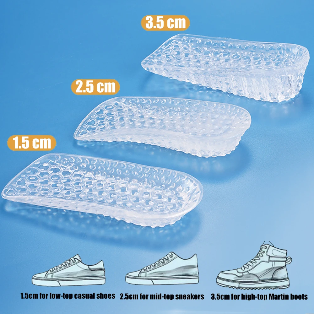Silicone Heightening Insoles for Shoes Men Arch Support Pad Increase Height Gel Shoe Insoles Women Invisible Heel Lift Inserts