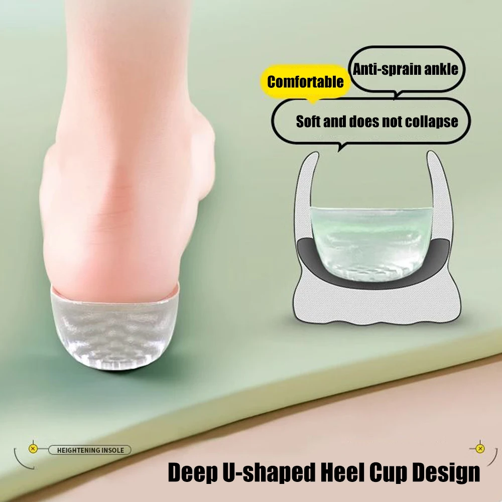 Silicone Heightening Insoles for Shoes Men Arch Support Pad Increase Height Gel Shoe Insoles Women Invisible Heel Lift Inserts
