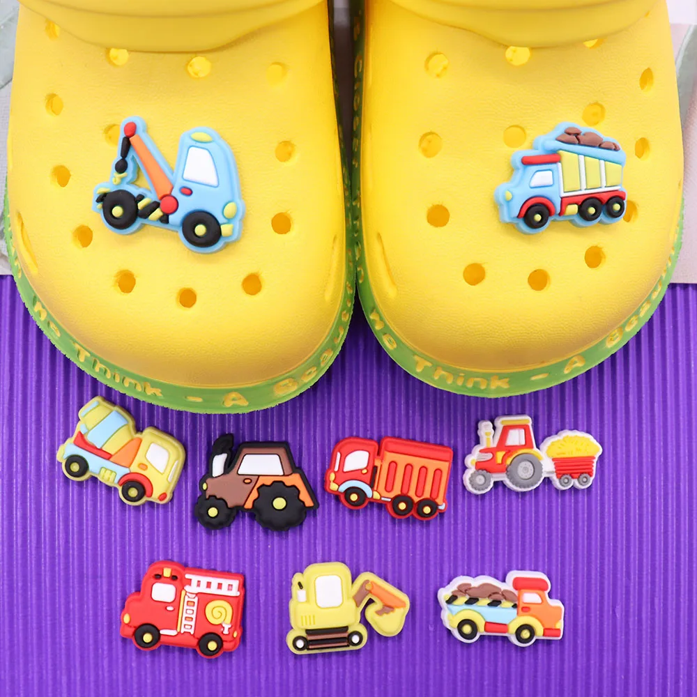 Single Sale 1pcs PVC Shoe Charms Fire Engine Excavator Crane Truck Hole Slipper Accessories Shoes Ornament For Children Gift
