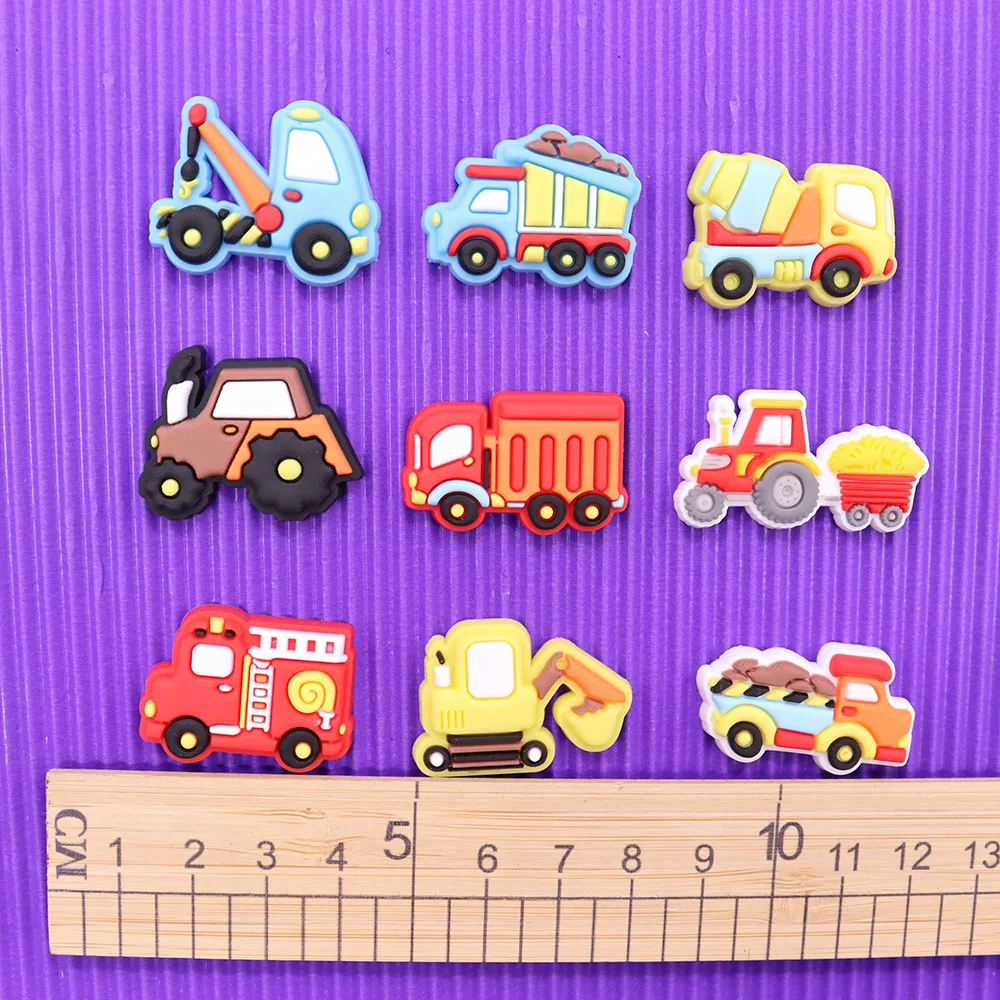Single Sale 1pcs PVC Shoe Charms Fire Engine Excavator Crane Truck Hole Slipper Accessories Shoes Ornament For Children Gift