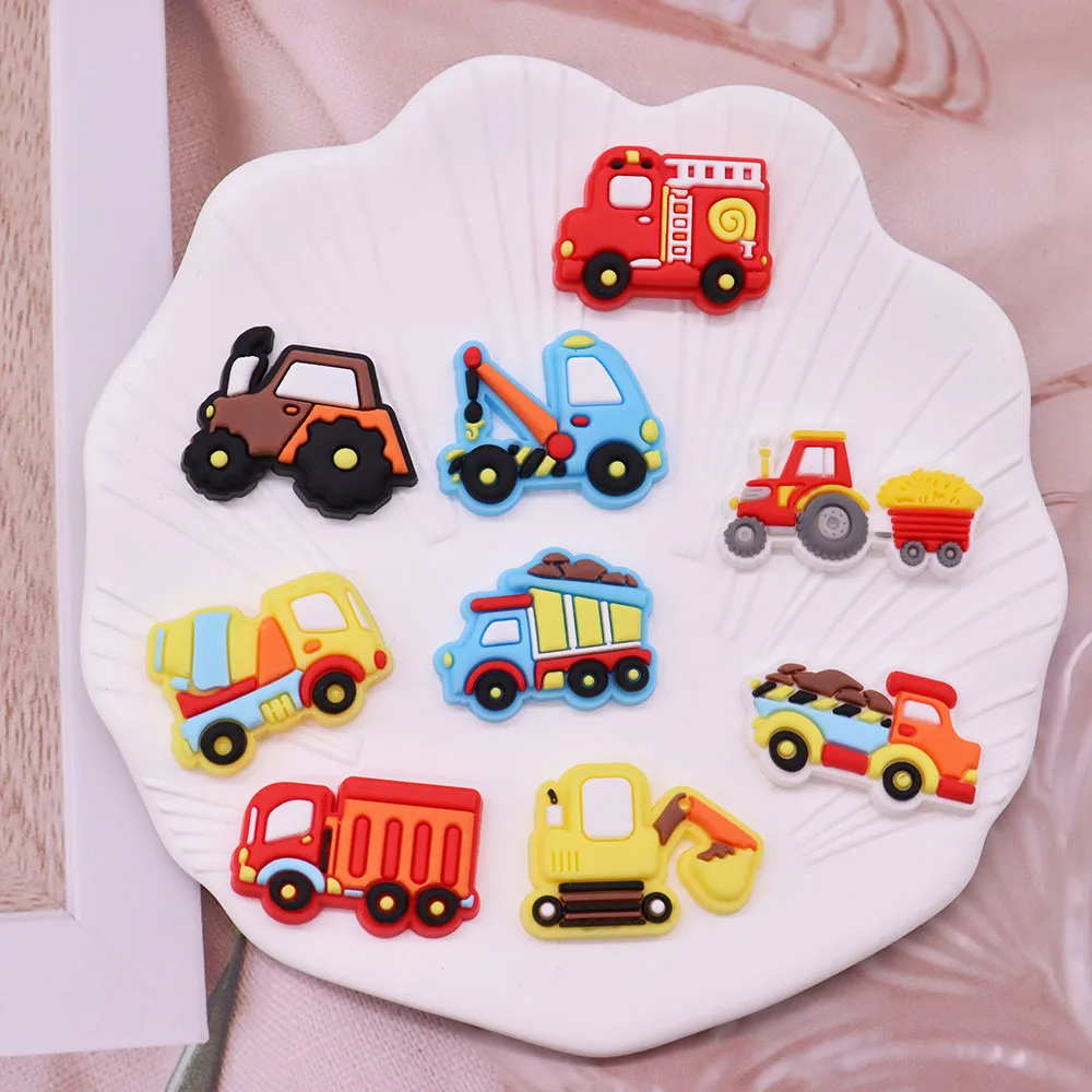 Single Sale 1pcs PVC Shoe Charms Fire Engine Excavator Crane Truck Hole Slipper Accessories Shoes Ornament For Children Gift