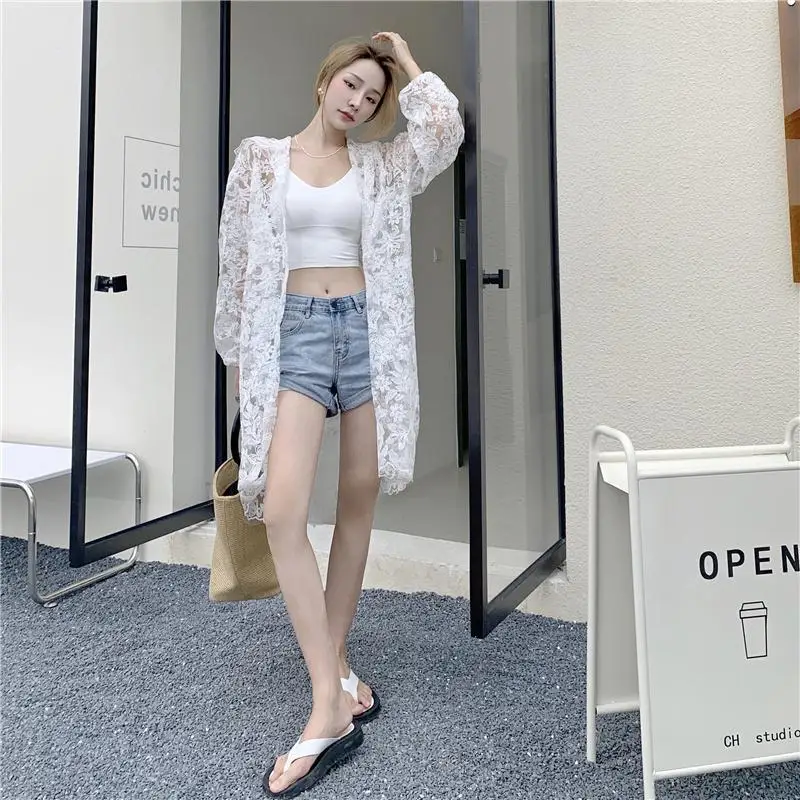 Women's Hooded Jacket Lace Sun Protection Jacket Spring Summer Plus Size Loose Retro Mid-length Hooded Jacket Thin Light Korean